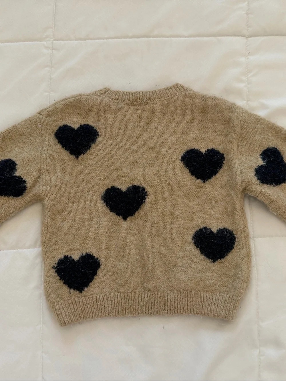 Zara Tan Crewneck Sweater with Black Heart Motif